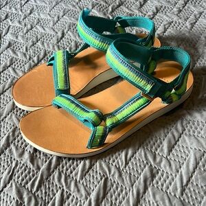 Teva : Teal and Yellow Strappy Sandals